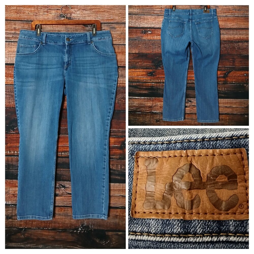Lee Jeans 16 W Petite Straight Leg Mid Rise Blue Denim Stretch Short Curvy